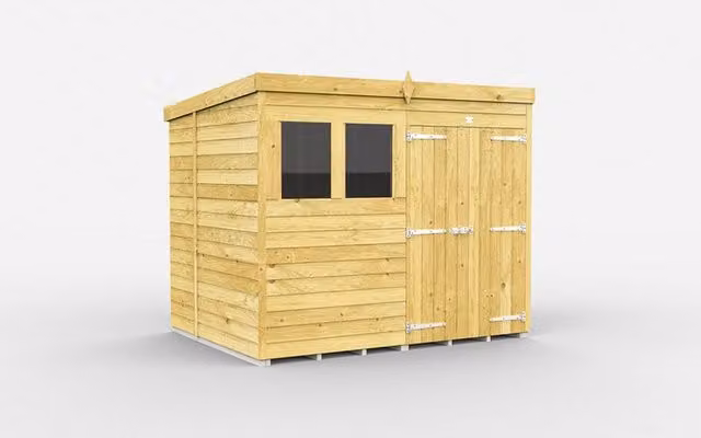 Buttercup Farm Brown Wooden Pent Shed with Double Doors and Windows, W/D/H: 243 x 214 x 201 cm – 1