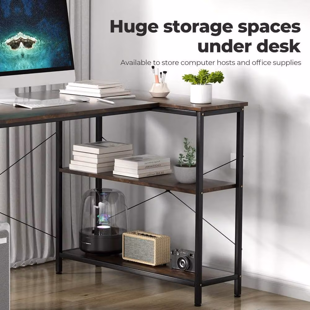 Levede L-Shaped Corner Computer Desk in Brown for Home Office – 3