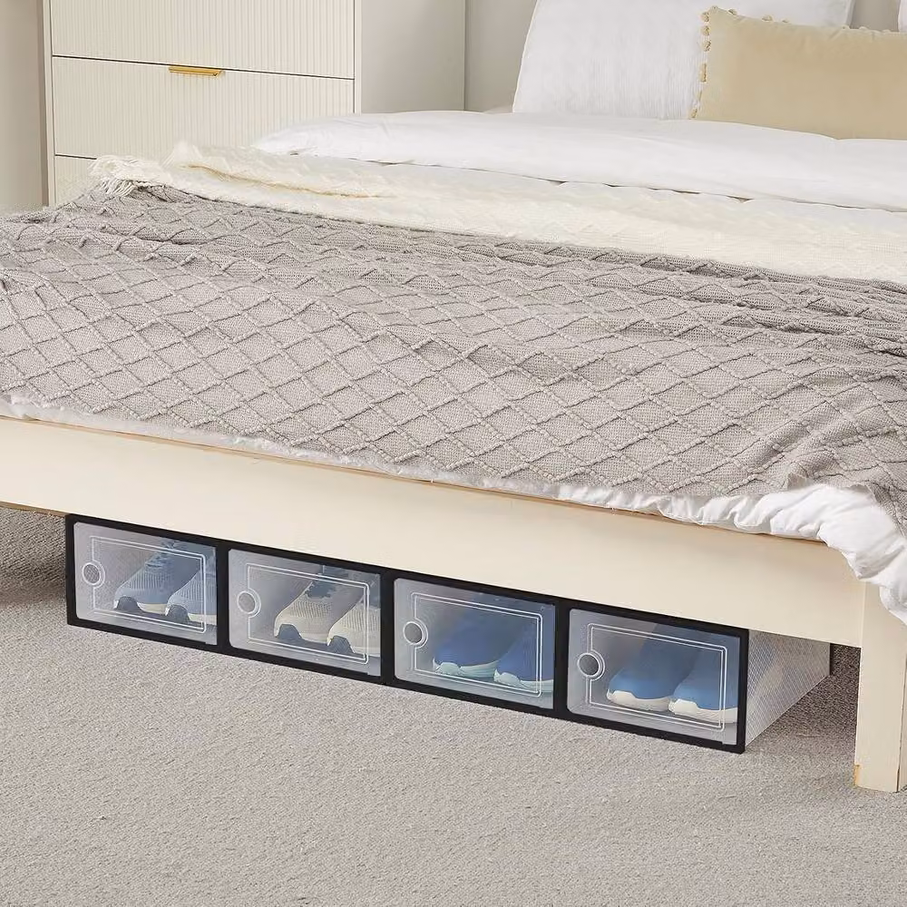 London Boutique 12-Piece Stackable and Collapsible Plastic Shoe Storage Boxes in Transparent – 3
