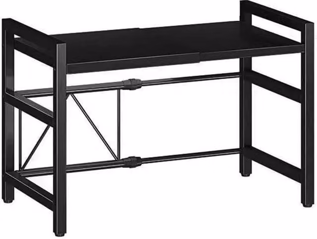 SPETLEK 2-Tier Expandable Microwave Oven Rack Stand in Black with Adjustable Shelves