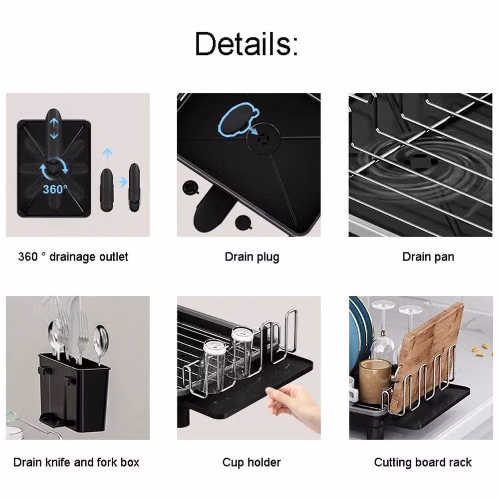 NESTLUNE Black Metal Rectangular Dish Drainer Rack for Kitchen Sinks, W: 100 cm, D: 15 cm, H: 15 cm – 6