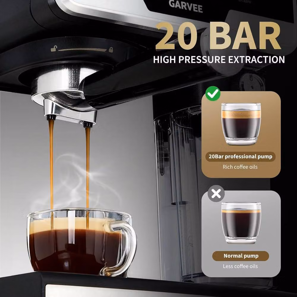 London Boutique Black Espresso Machine with Integrated Milk Frother, 20 Bar, 1450W – 4