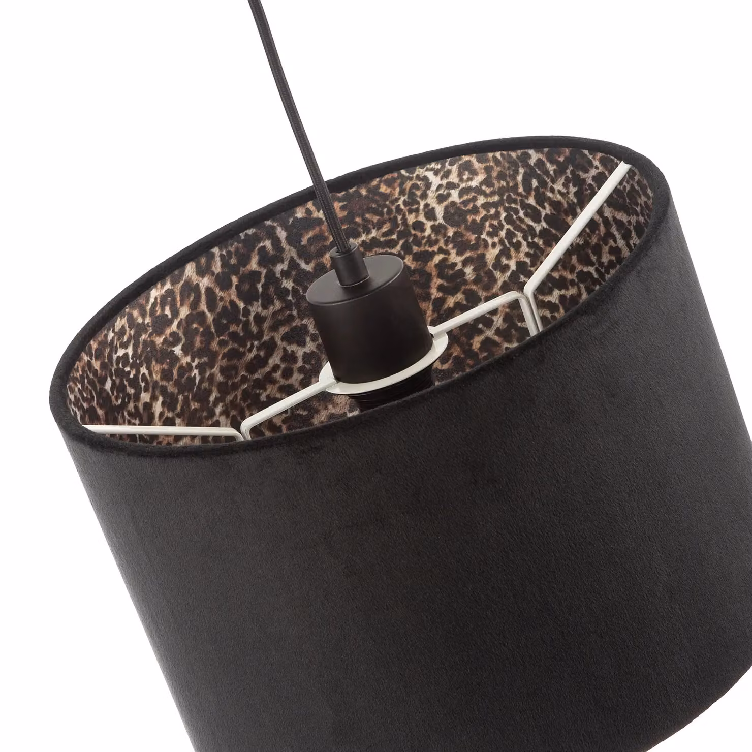 Happy Homewares Black Velvet Cylinder Lamp Shade with Leopard Print Satin Lining, Diameter: 30 cm, Height: 20 cm – 3