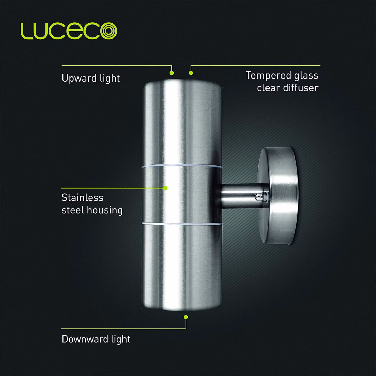 Luceco Grey Stainless Steel LED Outdoor Up/Down Wall Light with Motion Sensor – 3