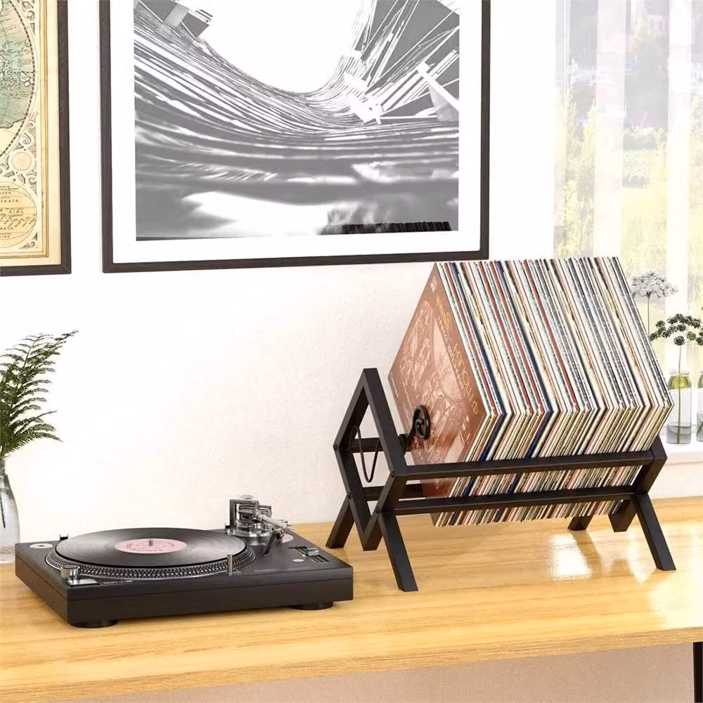 SPETLEK Metal Record Holder Black Freestanding Vinyl Storage Organizer for 80-100 LPs – 4
