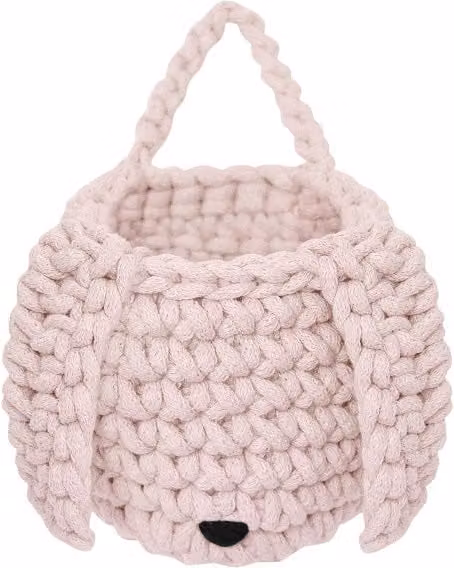 Zuri House Crochet Bunny Basket in Pink with Handles