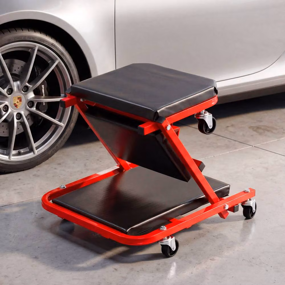 Costway 2-in-1 Rolling Folding Creeper Seat and Garage Chair, Red, 101.6 cm – 7