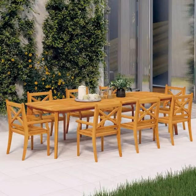 Berkfield Home Set of 8 Brown Acacia Wood Outdoor Dining Chairs with Armrests