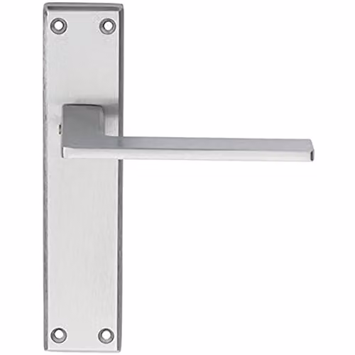 Loops Flat Straight Lever on Latch Backplate Door Handle in Satin Chrome, W: 180 mm, H: 40 mm