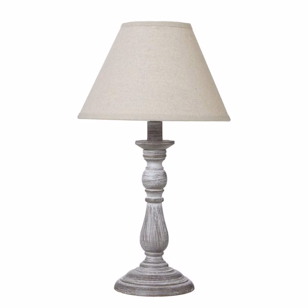 Wyld Haus Blesle Turned Wood Pedestal Table Lamp in Grey with Beige Fabric Shade – 3