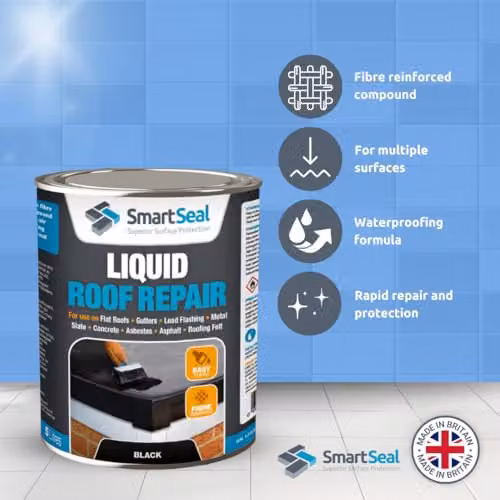 SmartSeal Liquid Roof Repair Black 5 Litre Waterproof Sealer for Flat Roofs, Gutters and Metal Surfaces – 2