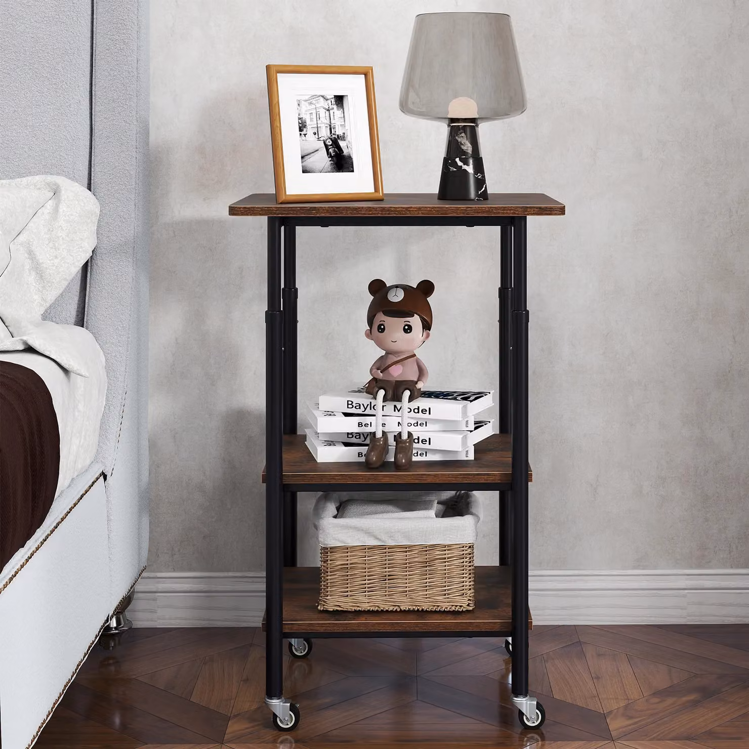 Costway 3-Tier Height Adjustable Printer Stand and Cart with Storage in Brown – 9