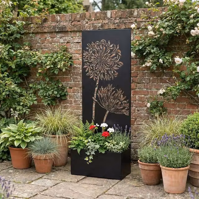 Scottish Everlastings Ltd Black Metal Planter Tub with Screen W: 120 cm, D: 45 cm, H: 25 cm