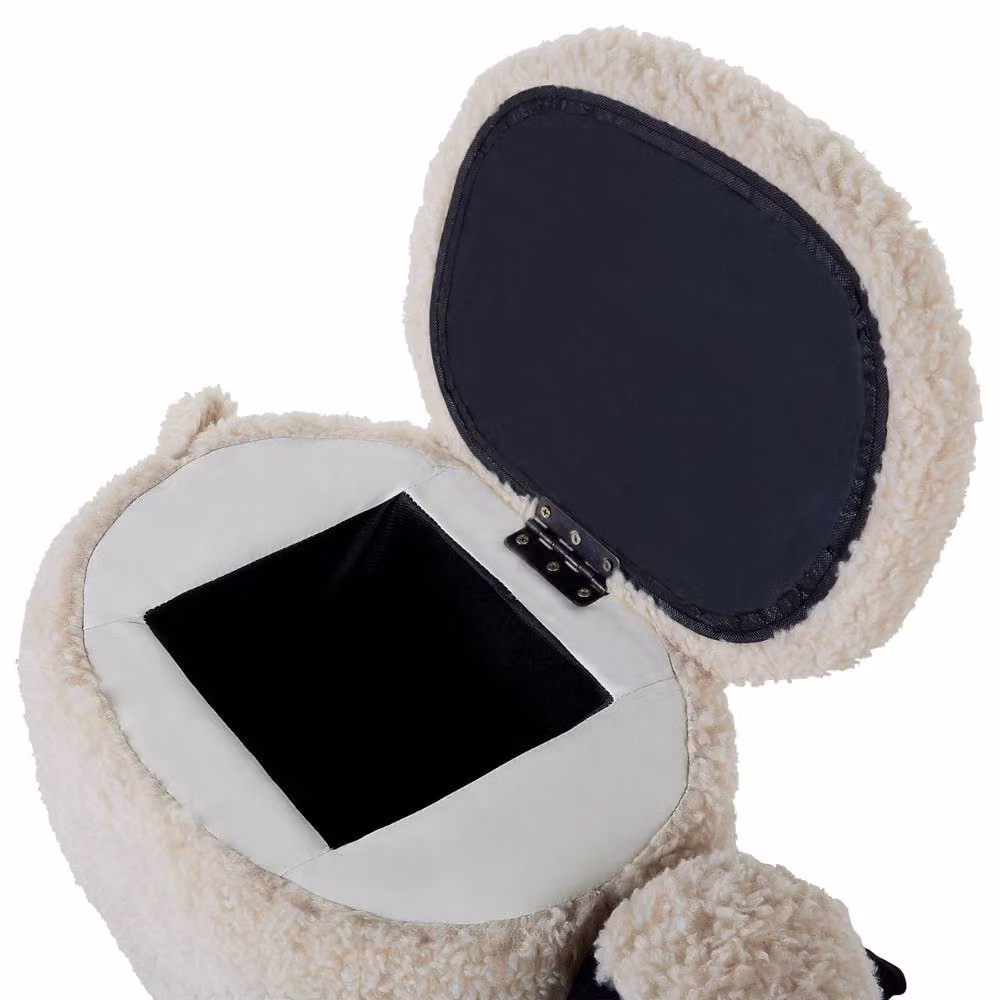 Wyld and Coco Beige Bouclé Kids Footstool with Rubberwood Frame – 6
