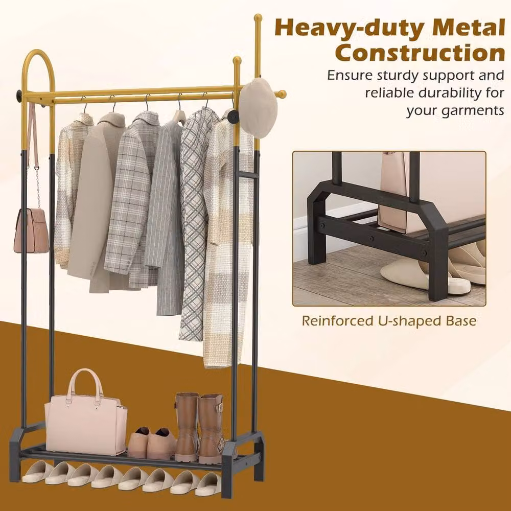 VOGREX Double Rod Freestanding Garment Clothes Rack in Matt Black – 3