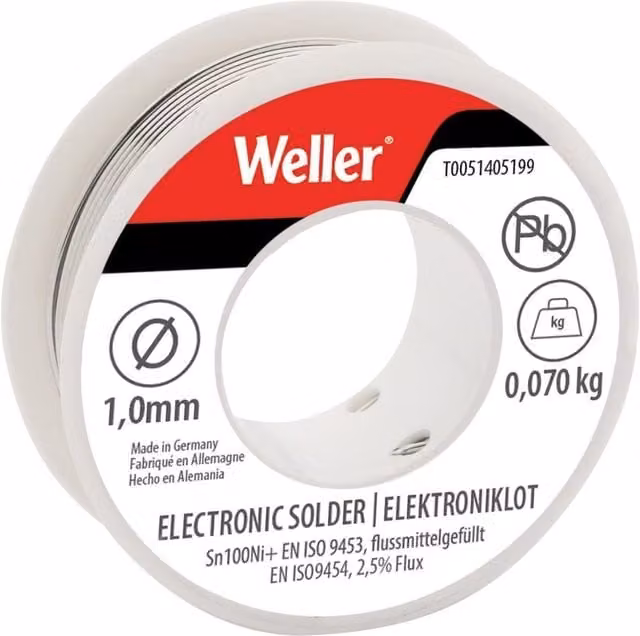 Weller Sn100ni100 Lead-free Solder Wire, 1mm, 70g, Silver/Multicolour