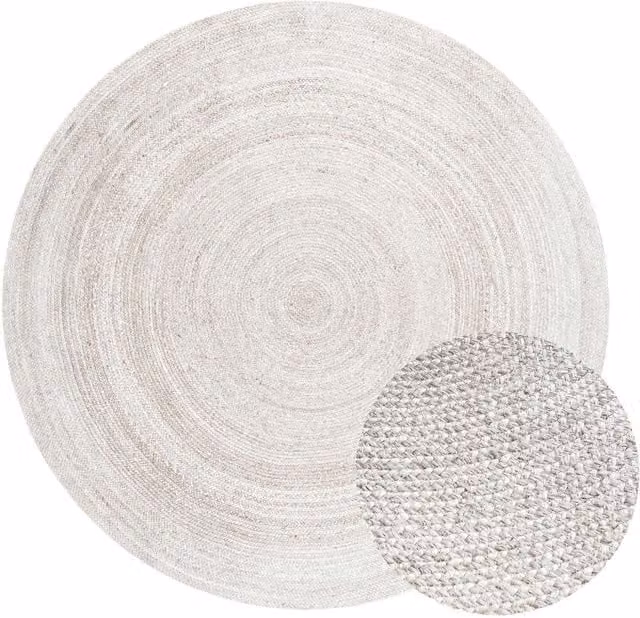 Hanse Home Braided Plain Round Jute Rug in White