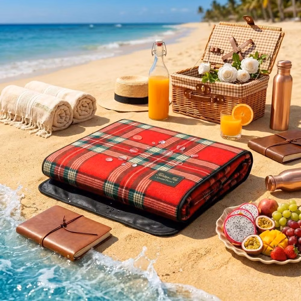 VOGREX Red Waterproof Foldable Outdoor Picnic and Beach Rug, W/D: 130 x 150 cm – 6