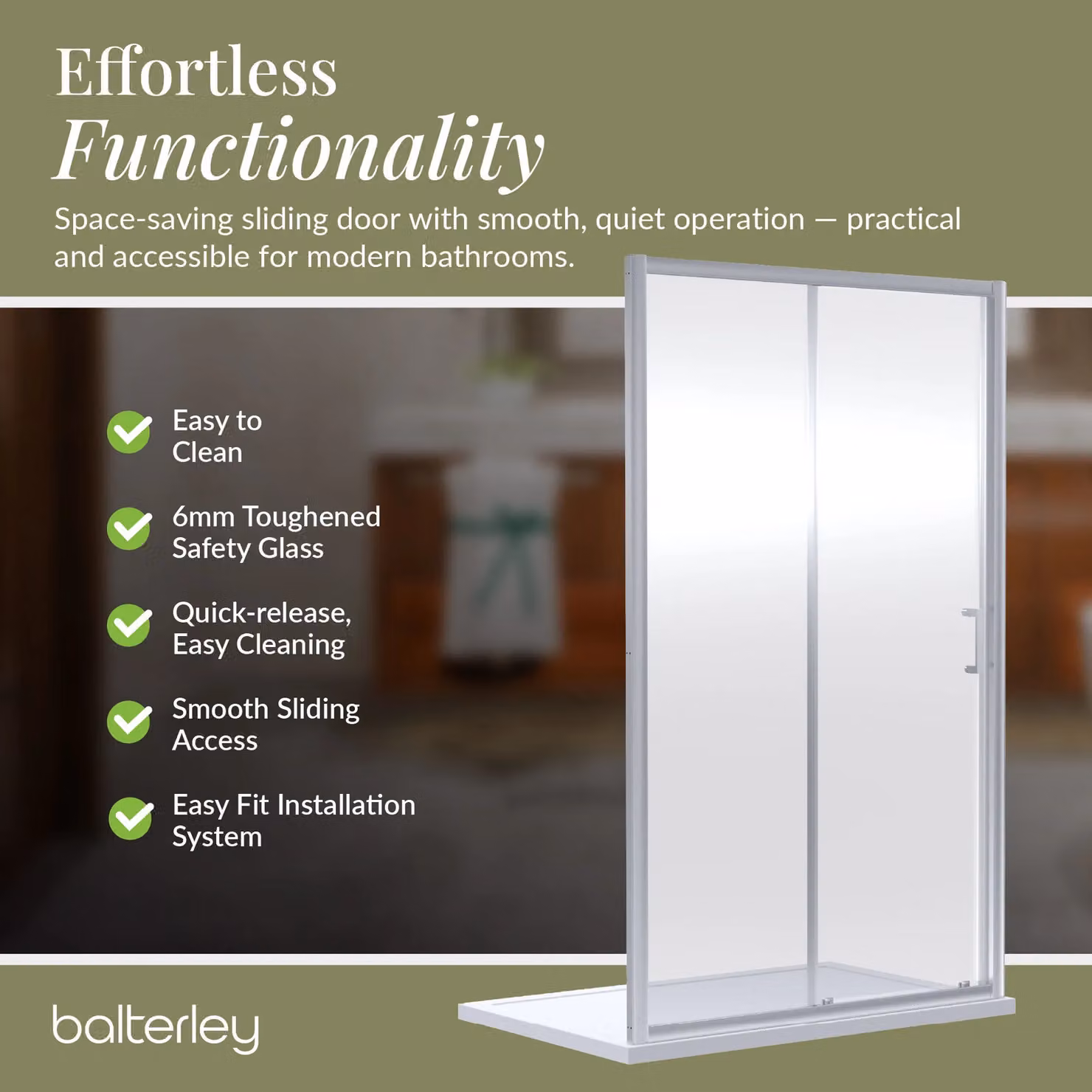 Balterley 6mm Toughened Safety Glass Sliding Shower Door, Silver, W: 120 cm, H: 190 cm – 4