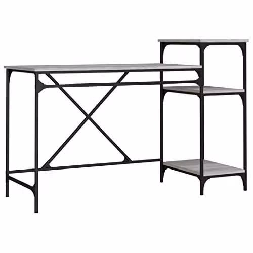 vidaXL Desk with Shelves in Grey Sonoma, W/D/H: 135 x 50 x 90 cm – 1