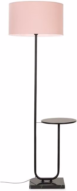 ValueLights Tavel Modern Floor Lamp with Pink Fabric Cylinder Shade in Black