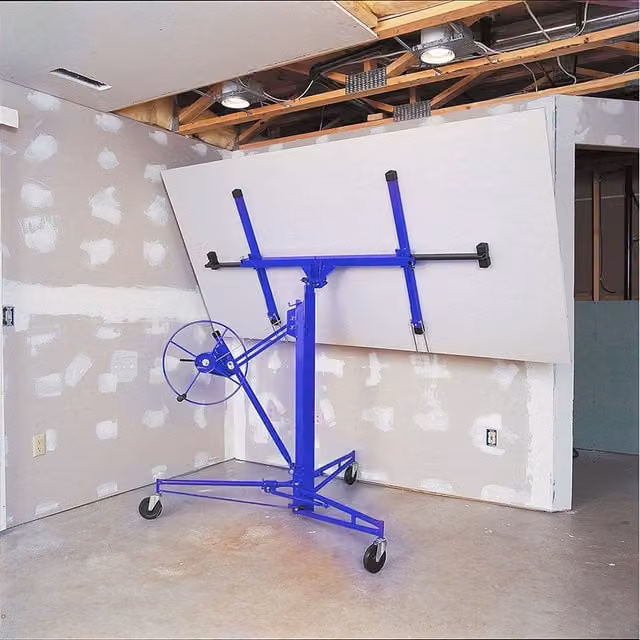 Livingandhome 16ft Manual Drywall Lifter with Rolling Casters and Steel Panel Hoist, Blue