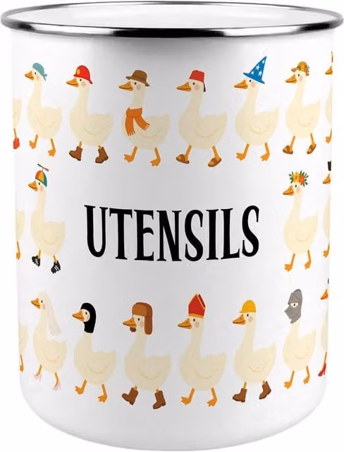 Purely Home Silly Goose Characters Ceramic Kitchen Utensil Holder, Multicoloured and White