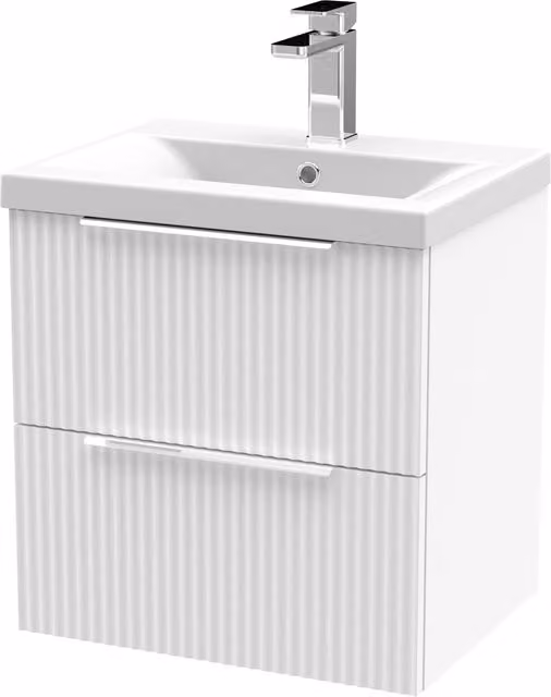 Balterley Fluted Wall Hung 2 Drawer Vanity Basin Unit and Basin, Satin White, Width: 50 cm