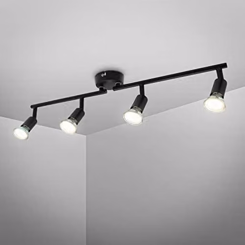 B.K.Licht Modern LED Ceiling Light Bar in Black with 4x GU10 Bulbs, W/D/H: 60.5 x 10.5 x 10.5 cm
