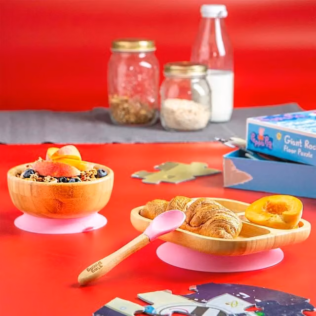 Tiny Dining Childrens Bamboo and Silicone Suction Cereal Bowl in Pink