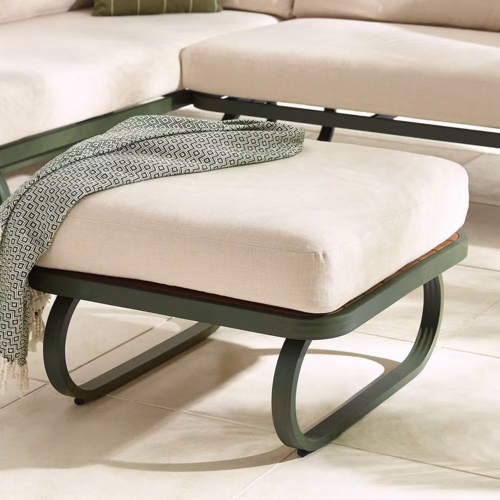 FurnitureboxUK Capri Green Metal and Cream Garden Corner Sofa Set with Ottoman and Coffee Table – 5