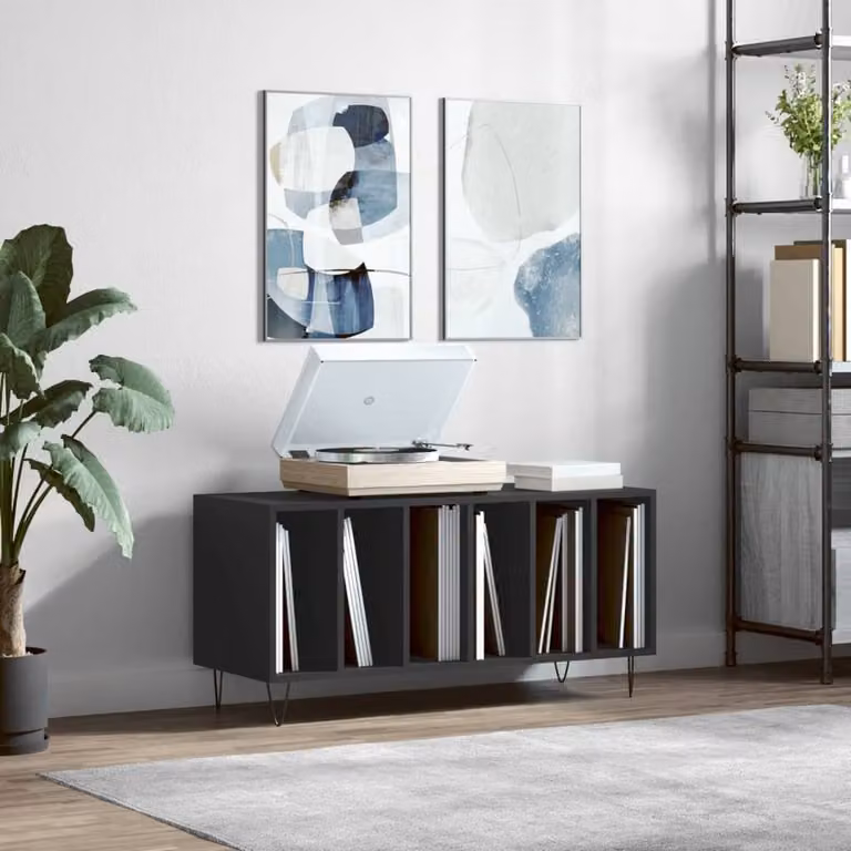 Berkfield Home Record Cabinet in Black, W/D/H: 100 x 38 x 48 cm