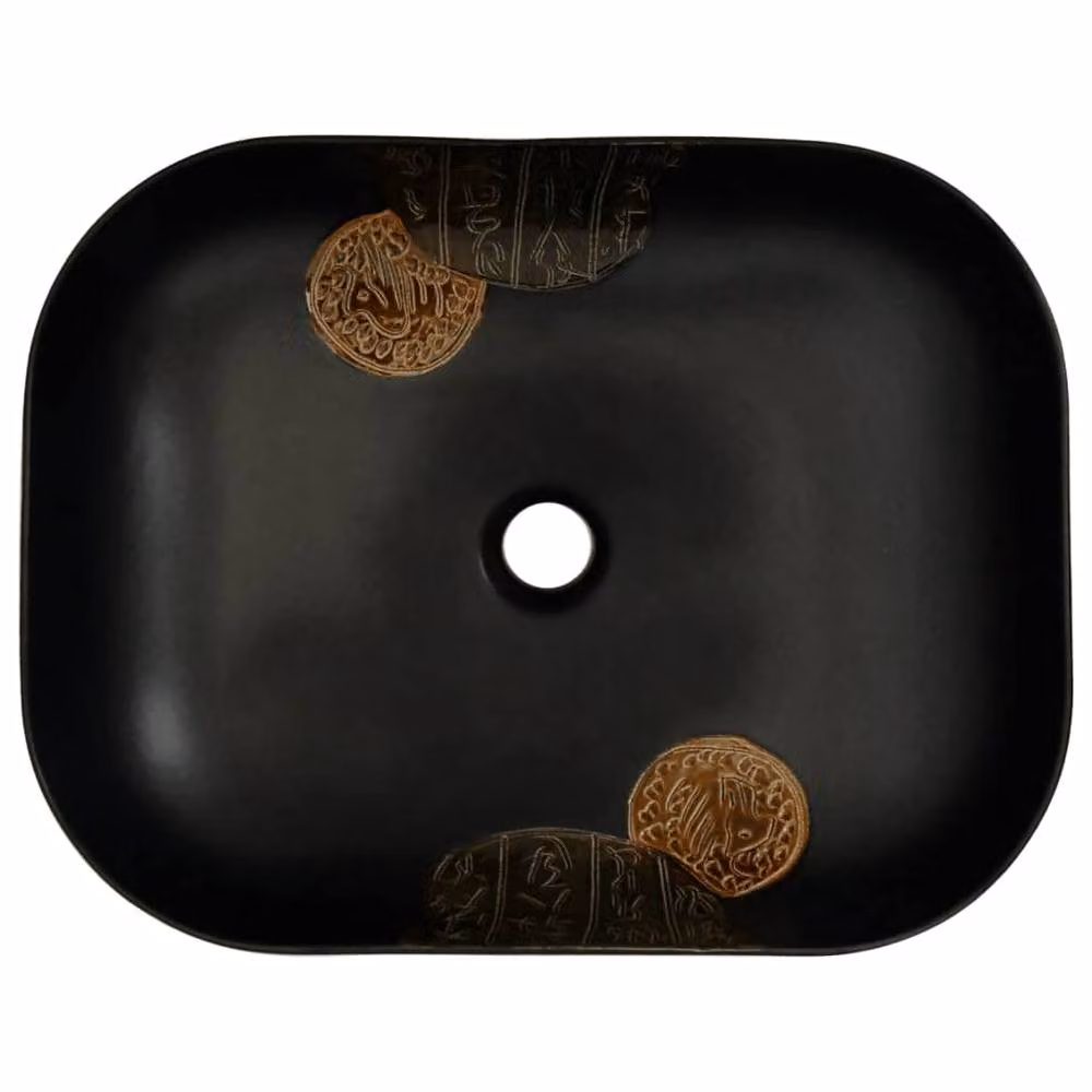 Berkfield Home Black Rectangular Ceramic Countertop Basin W: 48 cm, D: 37.5 cm, H: 13.5 cm – 4