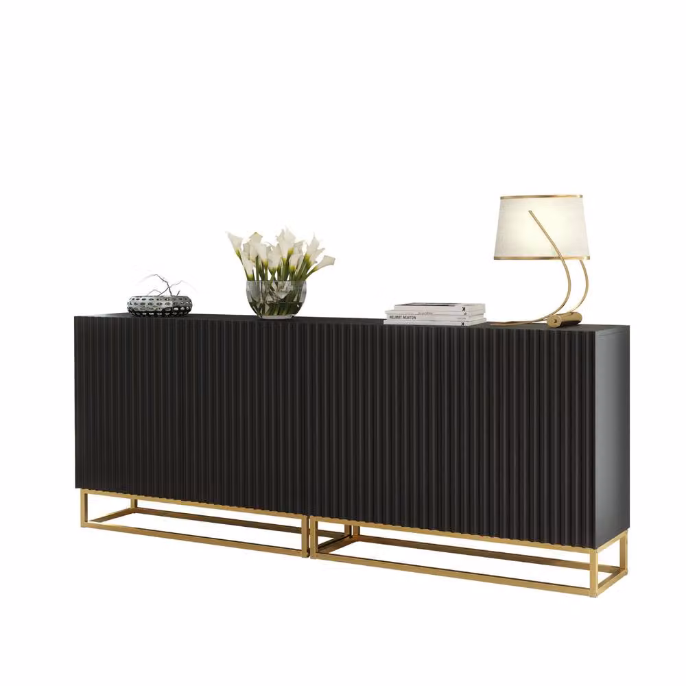 Creative Furniture Ripple Duo Sideboard in Black and Gold with Modern Fluted Design – 2