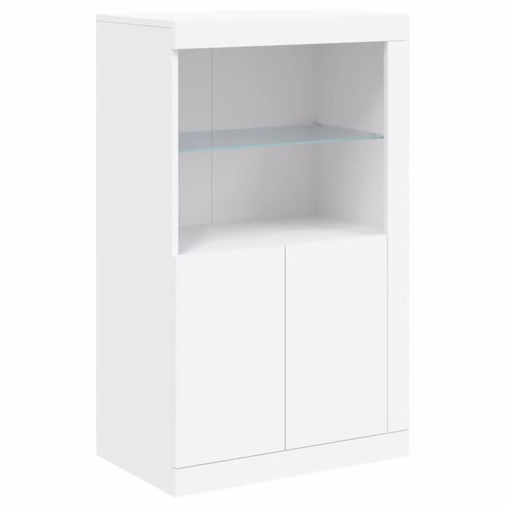 Berkfield Home Modern White Side Cabinet with LED Lighting and Glass Doors – 1