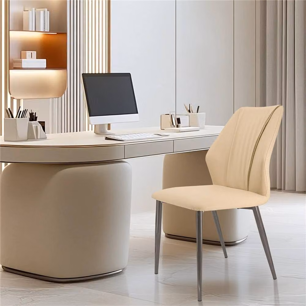 ERGOVEXA Set of 2 Modern Upholstered Dining Chairs in Light Khaki and Gun-grey Microfibre – 4