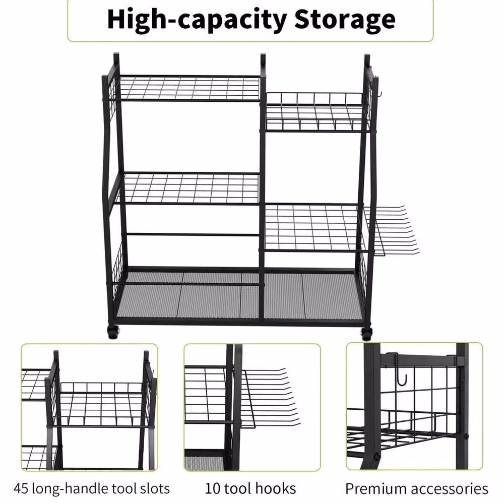 KORVIXA Garage and Yard Tool Storage Stand Rack, Black, W/D/H: 100 x 100 x 100 cm – 2