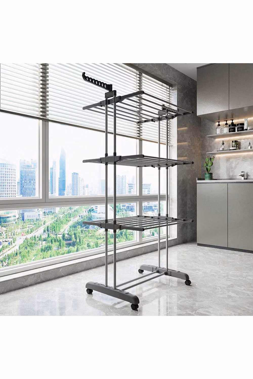 H&O Direct 3-Tier Foldable Metal Clothes Drying Rack in Grey – 2
