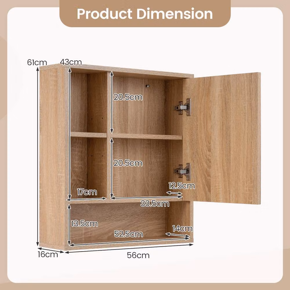 Gymax Modern Wall Mounted Medicine Cabinet with Mirror and Glass Doors in Beige – 2