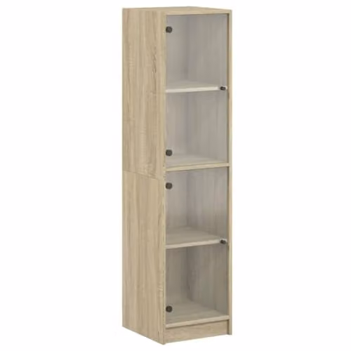 vidaXL Highboard with Glass Doors in Sonoma Oak, W/D/H: 35 x 37 x 142 cm