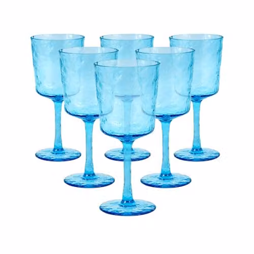 Bayside Lulworth Blue Acrylic Hammered Wine Glasses, 360ml, Set of 6