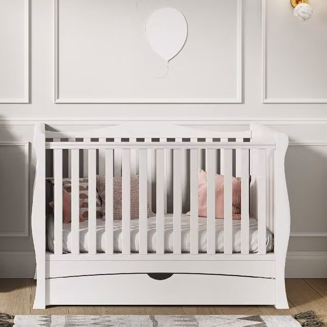Gilbert Cot Classic Baby Bed with Drop Side and Drawers in White