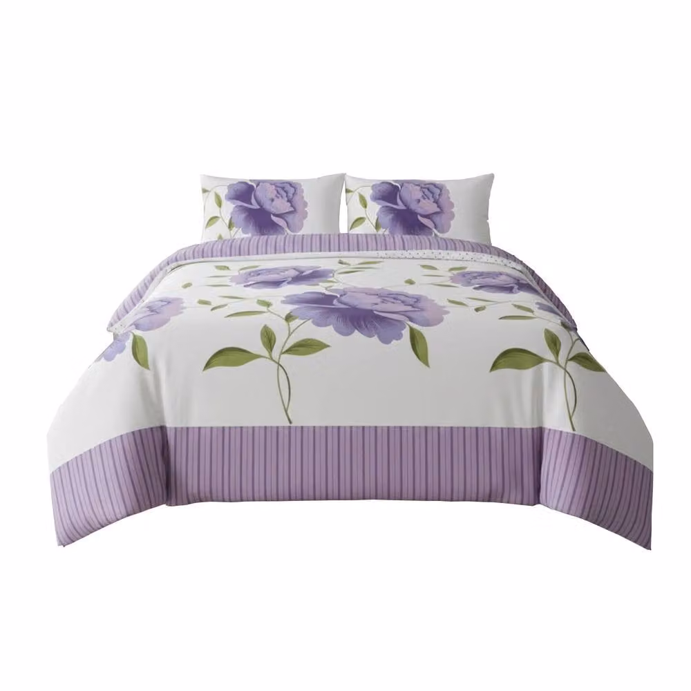 Snug City Reversible Floral Duvet Set and Pillowcase in Purple, King Size (180 x 200 cm) – 2