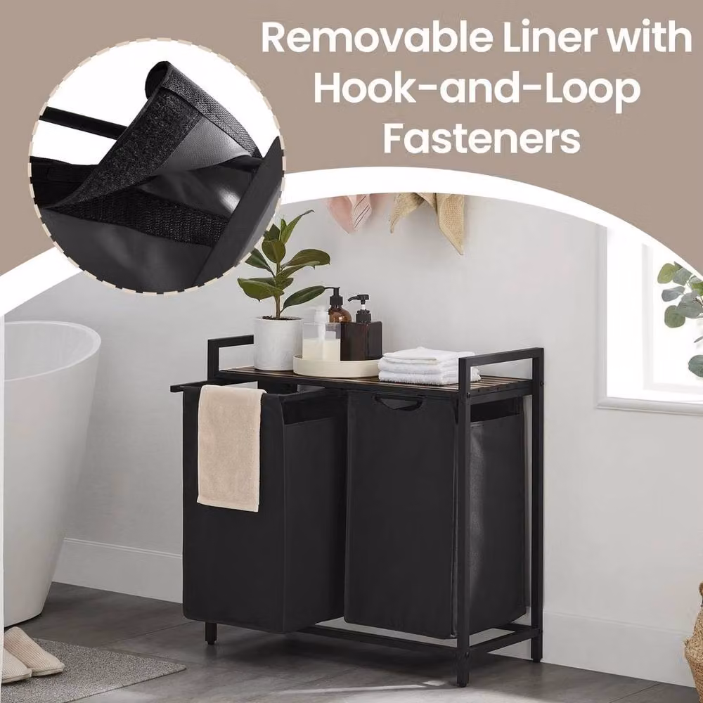 KORVIXA Clothes Hamper with Removable Bags in Black, Height: 100 cm – 4