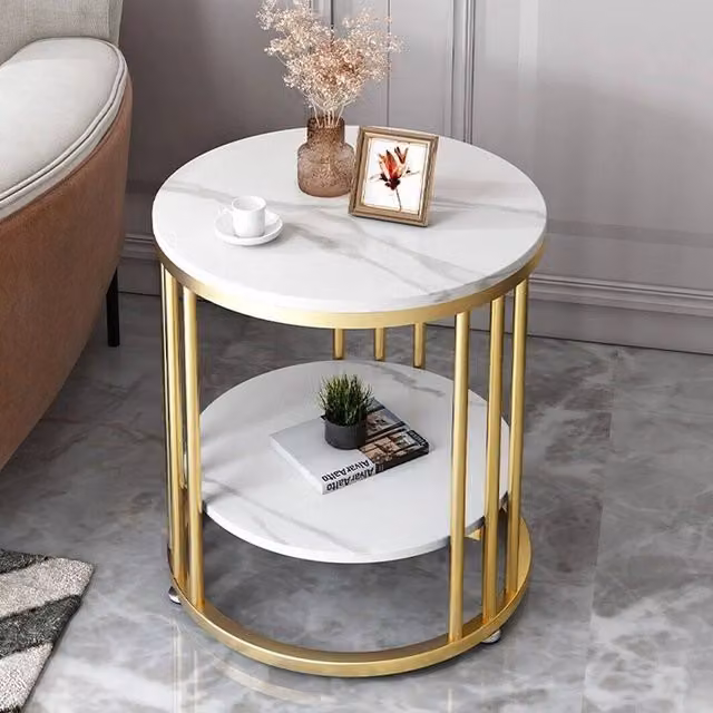 EONLION White Round Marble Coffee Table, Diameter: 100 cm – 1