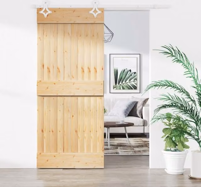 Berkfield Home Modern Sliding Door with Hardware Set in Brown Solid Pine Wood, W: 90 cm, H: 210 cm