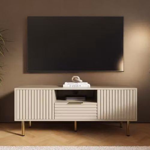 GFW Nervata Art Deco TV Unit in Black and Gold with Wood Accents, W/D/H: 119.49 x 49.0 x 39.0 cm – 1