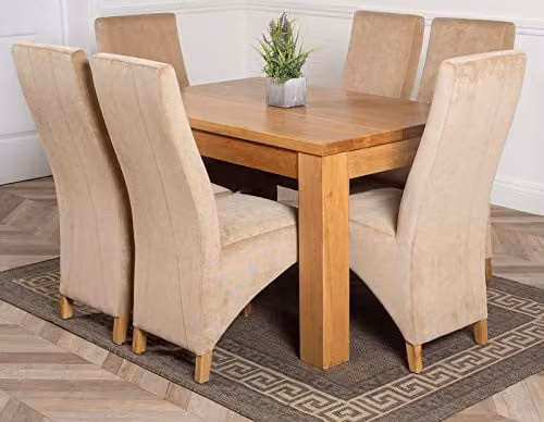 Thats Furniture Dakota Oak Dining Table and 6 Lola Beige Fabric Upholstered Chairs Set, W/D/H: 127 x 82 x 77 cm – 1