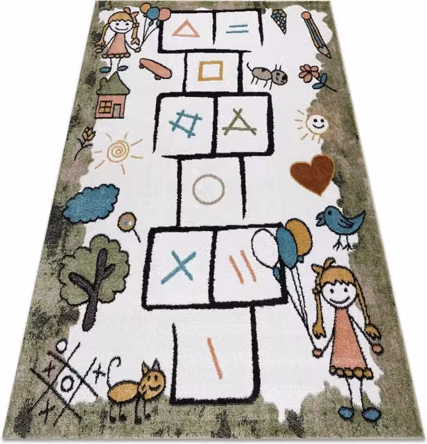 RugsX Fun Kids Motif Rectangular Rug in Green and Multicolour, W: 140 cm, L: 190 cm – 1