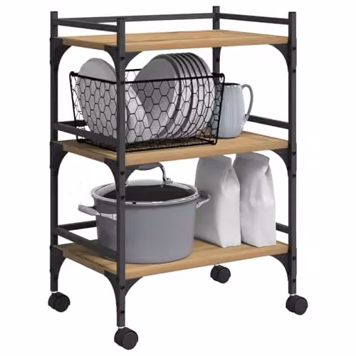 vidaXL Kitchen Trolley in Artisan Oak, W/D/H: 50 x 35 x 75.5 cm – 1